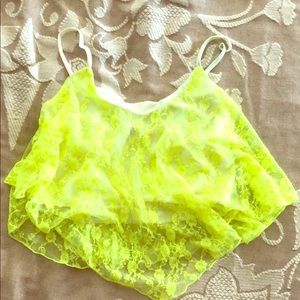 Neon spaghetti strap lace crop top